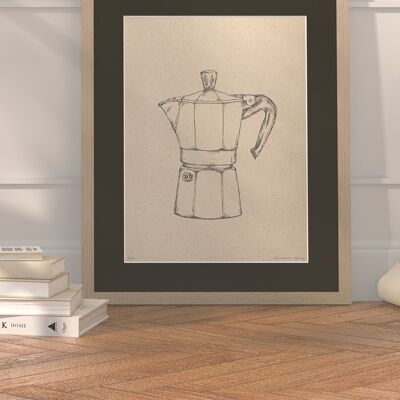 Moka coffee pot with passe-partout and frame | 30cm x 40cm | Cavolo Nero