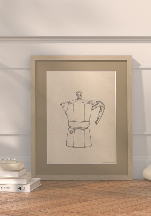 Moka koffiepotje met passe-partout en lijst | 30 cm x 40 cm | Lino