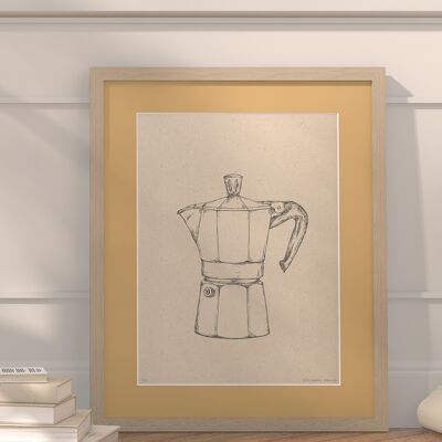 Moka koffiepotje met passe-partout en lijst | 30 cm x 40 cm | Noce