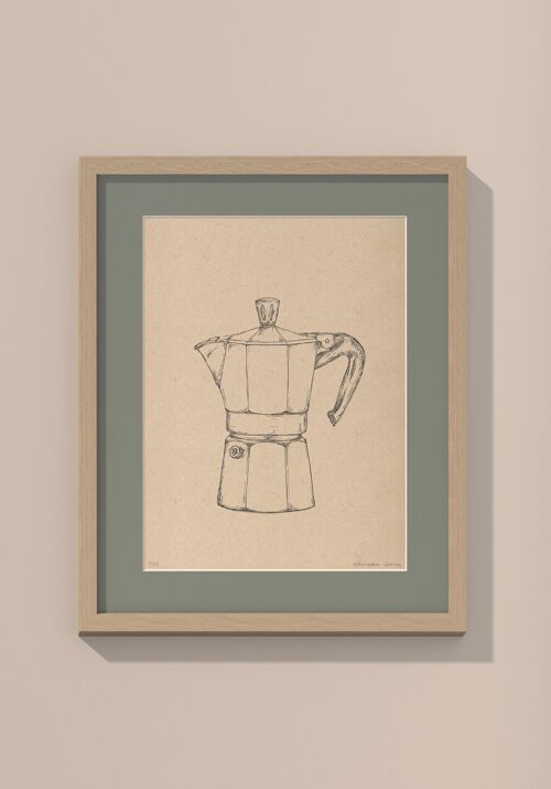 Moka koffiepotje met passe-partout en lijst | 30 cm x 40 cm | Salvia