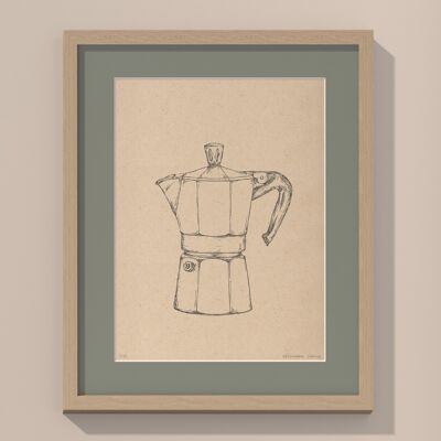 Cafetera Moka con paspartú y marco | 30cm x 40cm | salvia