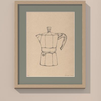 Moka coffee pot with passe-partout and frame | 30cm x 40cm | salvia