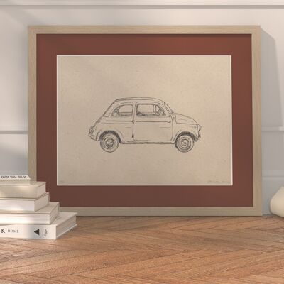 Car 500 with passe-partout and frame | 30cm x 40cm | Casa Otellic