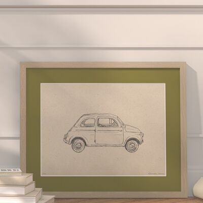 Car 500 with passe-partout and frame | 30cm x 40cm | Olivo