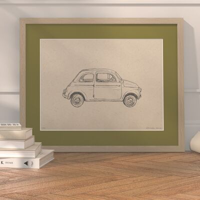 Car 500 with passe-partout and frame | 30cm x 40cm | Olivo