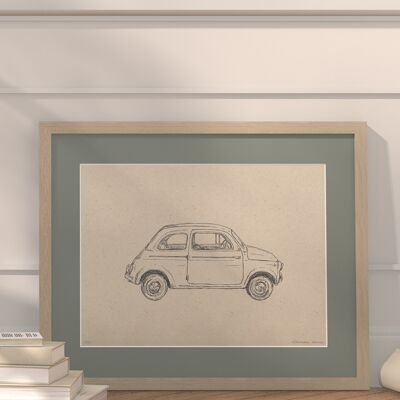 Car 500 with passe-partout and frame | 30cm x 40cm | salvia