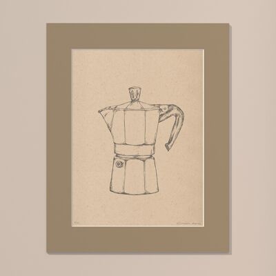 Print Moka coffee pot with passe-partout | 30cm x 40cm | lino