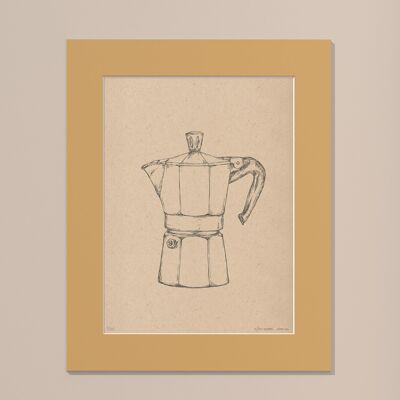 Print Moka coffee pot with passe-partout | 30cm x 40cm | noce