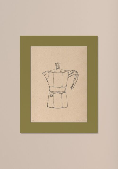 Print Moka koffiepotje met passe-partout | 30 cm x 40 cm | Olivo