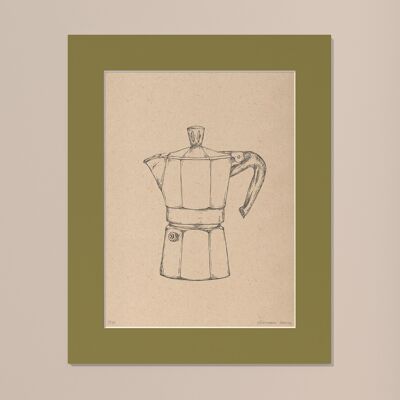 Drucken Kaffeekanne Moka mit Passepartout | 30cm x 40cm | Olivo