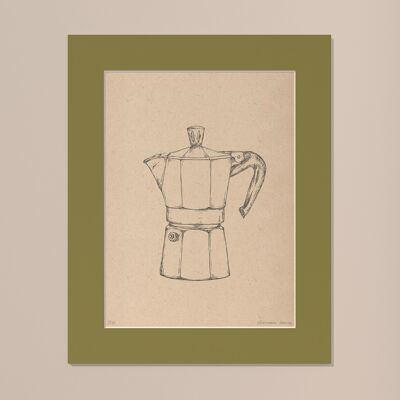 Stampa Caffettiera Moka con passe-partout | 30 cm x 40 cm | Olivo