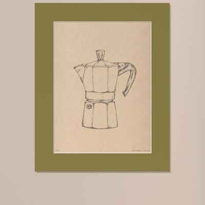 Drucken Kaffeekanne Moka mit Passepartout | 30cm x 40cm | Olivo