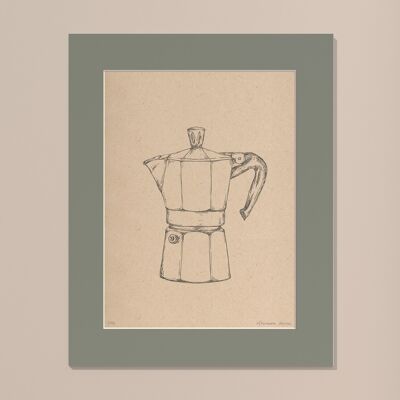 Stampa Caffettiera Moka con passe-partout | 30 cm x 40 cm | salvia