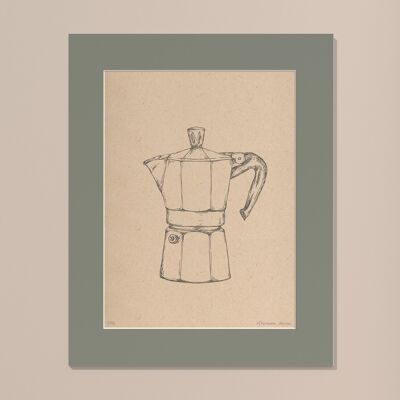 Print Moka coffee pot with passe-partout | 30cm x 40cm | salvia