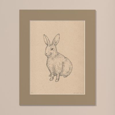 Kaninchen mit Passepartout drucken | 30cm x 40cm | Linoleum