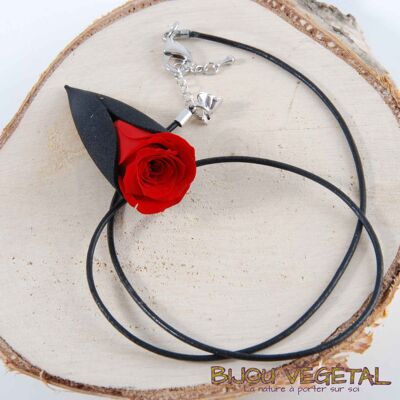 Black tulip necklace with red rose