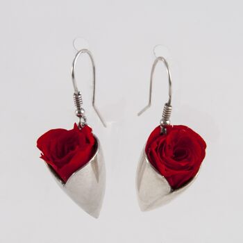 Boucles d'oreilles Prestige tulipe argent avec de véritables roses rouges éternelles 2