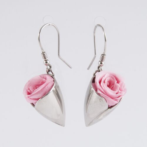 Boucles d'oreilles Prestige tulipe argent avec des roses coloris rose pâle