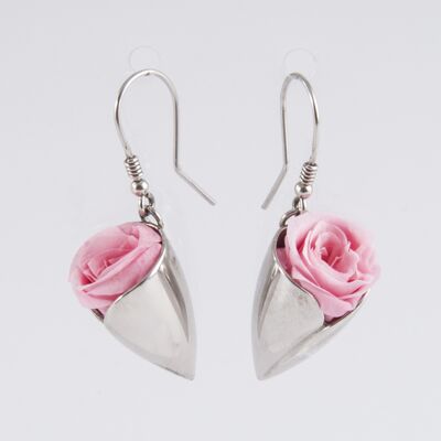 Prestigiosi orecchini a tulipano in argento con rose rosa pallido