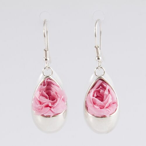 Boucles d'oreilles Prestige goutte argent avec des roses coloris rose pâle