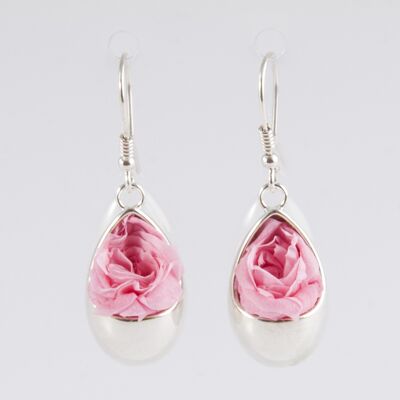 Boucles d'oreilles Prestige goutte argent avec des roses coloris rose pâle