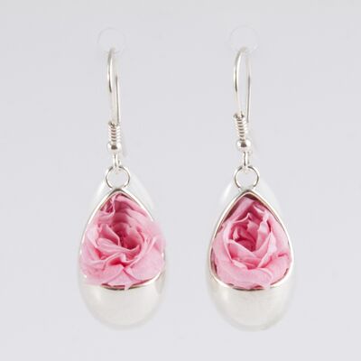 Prestige silver drop earrings with pale pink roses