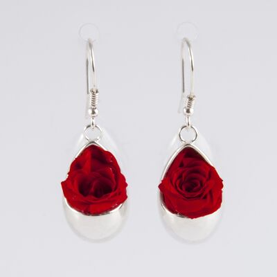 Boucles d'oreilles Prestige goutte argent avec des roses rouges