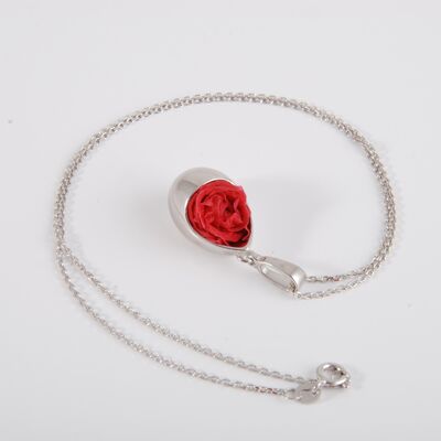 Prestige Drop Halskette aus 925er Silber mit einer hübschen roten Rose