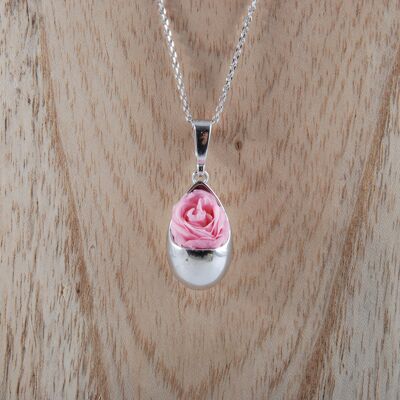 Goutte Prestige necklace in 925 rhodium silver with a pretty light pink rose