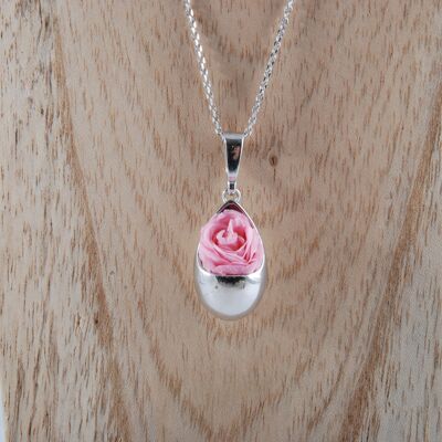 Goutte Prestige necklace in 925 rhodium silver with a pretty light pink rose