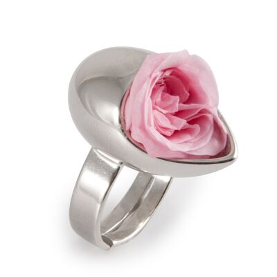 Bague Prestige argent Goutte avec une jolie rose coloris rose claire