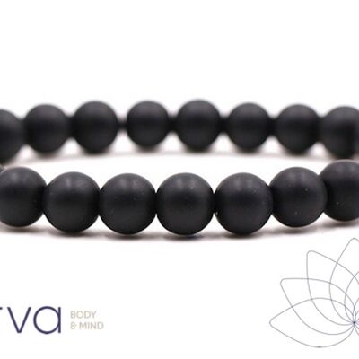 Sattva | Mat Zwarte Onyx 8mm mala edelsteen armband in kado zakje Black Onyx Matte