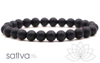 Sattva | Brassard Mat Zwarte Onyx 8mm mala edelsteen en kado zakje noir onyx mat