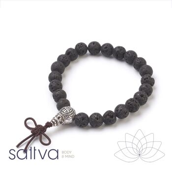 Satva | Bracelet mala Black Lava 8mm avec perle GURU 1