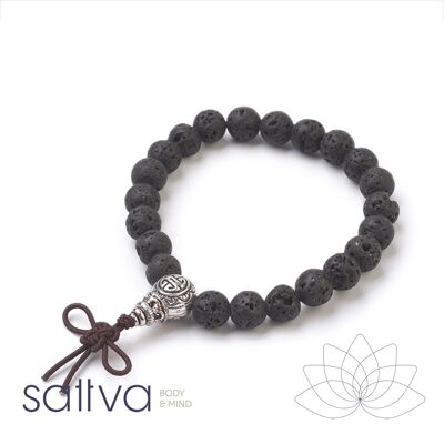 Sattva | Brazalete mala de lava negra de 8 mm con perla GURU