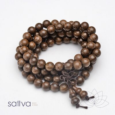 Sattva | Collar de cuentas de madera de 8 mm Mala 108 cuentas Mantra de oración Meditación Yoga en bolsa de regalo