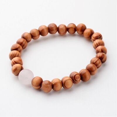 Sattva | LIEFDE | Hout & Rozenkwarts Mala elastisches Armband 8mm kralen