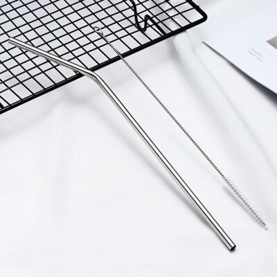 Bulk: Smooth Stainless Steel Straws - Curved / Silver