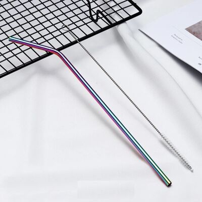 Bulk: Smooth Stainless Steel Straws - Curved / Rainbow