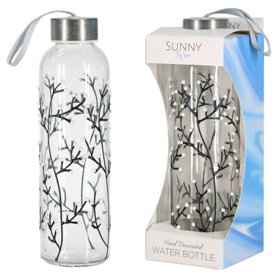 SUNNY BY SUE BLACK/WHITE BLOSSOM WATER BOTTLE IN BOX , Sku338
