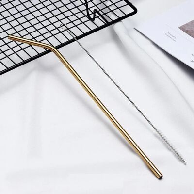 Bulk: Smooth Stainless Steel Straws - Curved / Gold