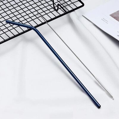 Bulk: Smooth Stainless Steel Straws - Curved / Blue