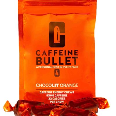 Masticables energéticos con cafeína Bullet, chocolate y naranja