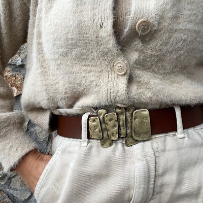 Asimmetria Boho - Women Belt Brown, Leather Belt, Waist Belt, Buckle Belt, Gift for Her, Made from Real Genuine Leather.