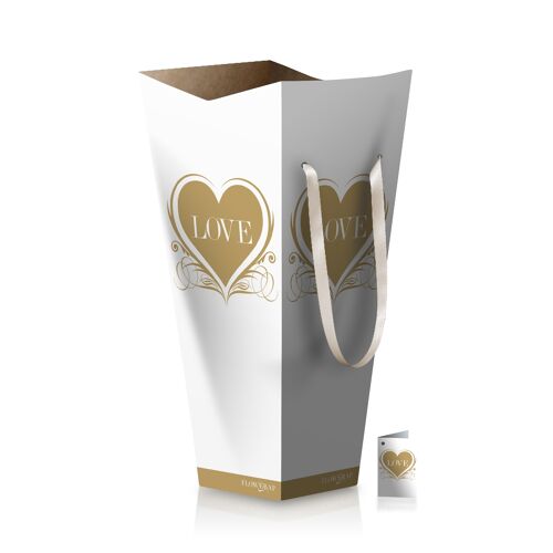 Flower & plant gift box-bags - 'Love' Gold Heart Tall & Wide