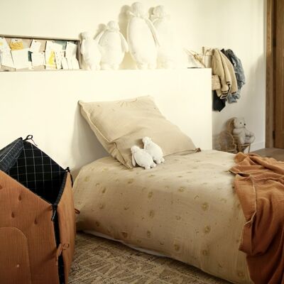 Juego de cama individual beige con patrón astral