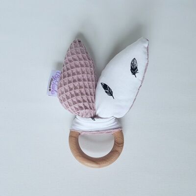 Sonaglio orecchie di coniglio piume/cialda rosa antico x