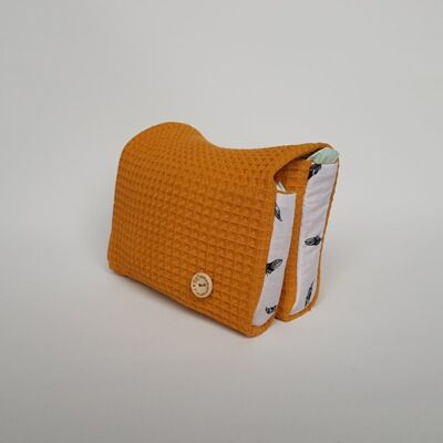 Diaper pouch Feathers/Waffle Ocher yellow