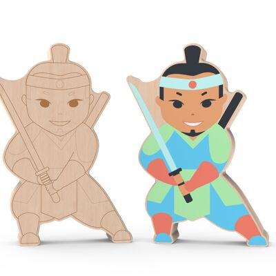 Japanese Samurai Wooden Painting Figure