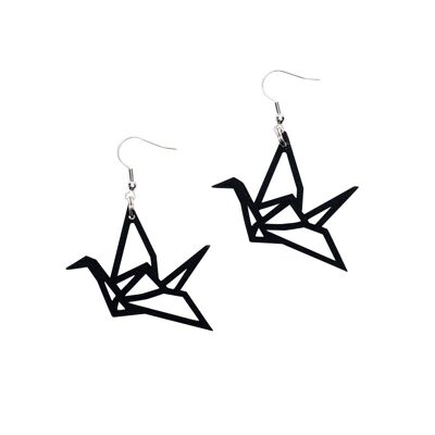 Origami swan mini earrings, black